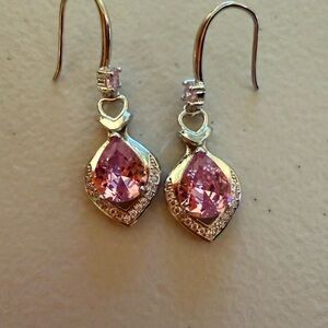 Elegant Pink Teardrop Dangle Earrings - gold over stainless